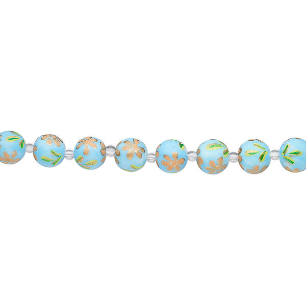 Bead, glass 1pkg8, multicolored, 14mm round with hand-painted flower. image number 1