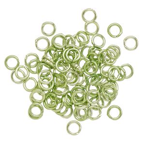 Jump ring, anodized aluminum, green, 4.5mm round, 2.9mm inside diameter, 20 gauge. Sold per pkg of 100.