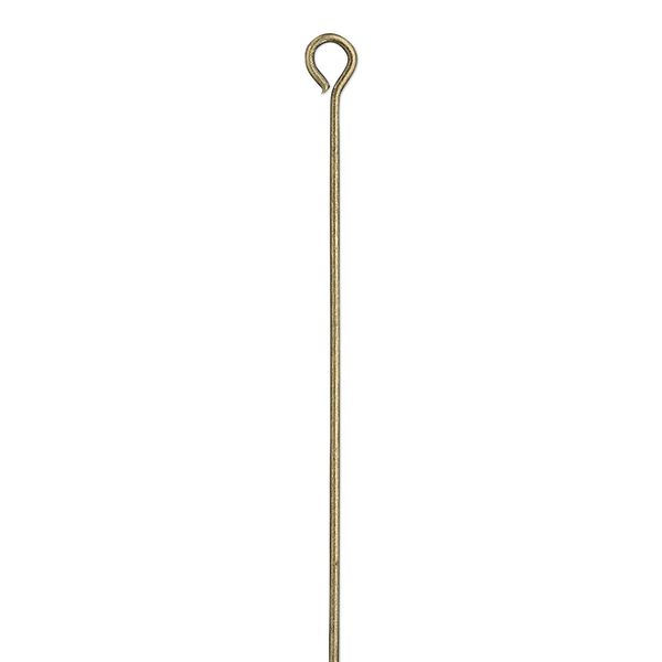 Eye pin, antique brass-plated steel, 2 inches, 21 gauge. Sold per pkg of 500. image number 0