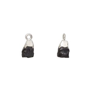 Black onyx / sterling silver 1pkg1, electrocoated hand-cut nugget drop 8x5mm-9x7mm