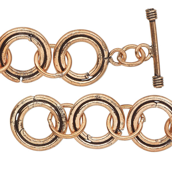 Chain, antiqued copper, 16mm round link, 36 inches with toggle clasp. Sold individually. image number 0
