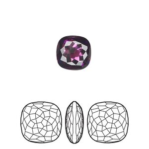 Fancy stone 2pk amethyst foil back, Crystal Passions® 10mm thin cushion 4483