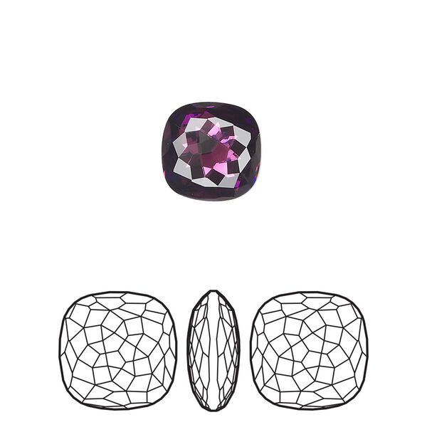 Fancy stone 2pk amethyst foil back, Crystal Passions® 10mm thin cushion 4483 image number 0