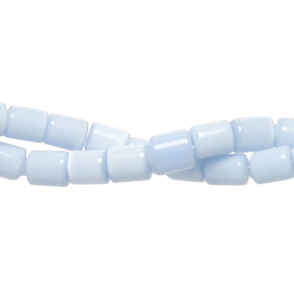 Bead 1pkg2 cat's eye glass (fiber optic glass), 6x4mm-7x6mm round tube, 14 inch opaque light blue image number 0