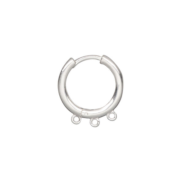 Earring, sterling silver, 16mm round hoop with 3 closed loops and hinged closure. Sold per pair. image number 0