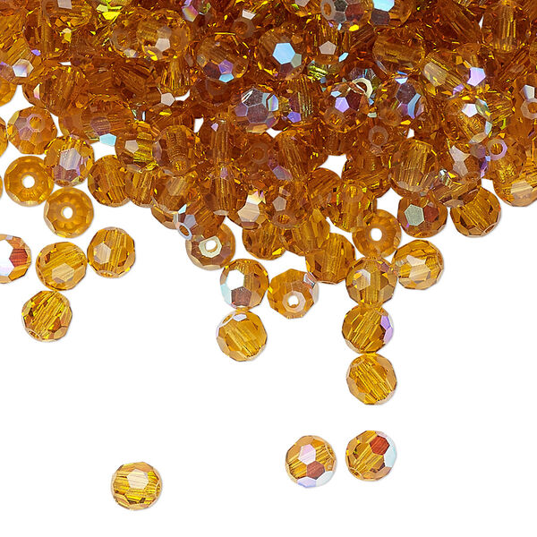 Bead 24pk topaz AB, Preciosa Czech crystal 4mm round image number 0