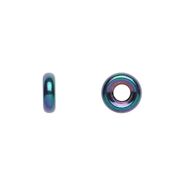 Bead, Czech pressed glass, iris purple, 9.5x3mm ring. Sold per pkg of 50. image number 0