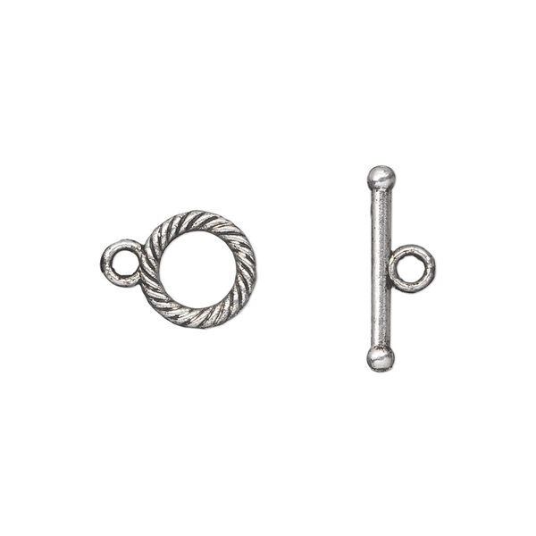 Clasp, toggle, antique silver-plated "pewter" (zinc-based alloy), 10mm double-sided twisted round. Sold per pkg of 20. image number 0