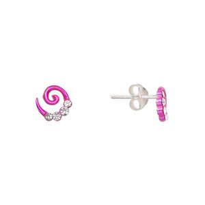 Earstud, Create Compliments®, enamel and sterling silver, hot pink, 7mm swirl. Sold per pair.