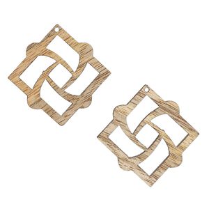 Focal, mango wood (coated), 49.5mm laser-cut 2-sided diamond with cutout design. Sold per pkg of 2.