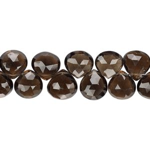 Smoky quartz 1pkg1, hand-cut top-drilled faceted puffed teardrop bead 6 inch 7x7mm-9x9mm