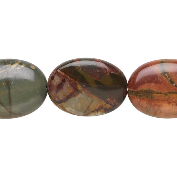 Red creek jasper 1pkg1, flat oval bead 15.5-16 inch 20x15mm image number 0