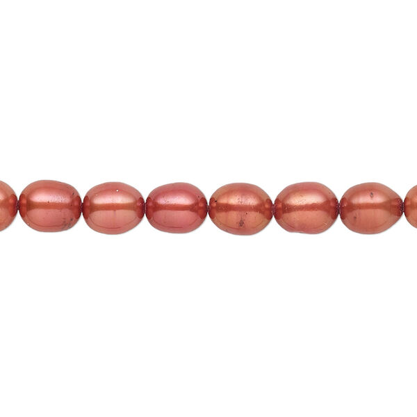 Pearl, cultured freshwater (dyed), red poppy, 5x3mm-6x4mm rice with 0.4-0.6mm hole, D grade, Mohs hardness 2-1/2 to 4. Sold per 15-inch strand. image number 0