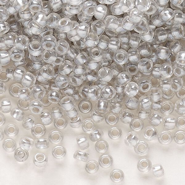 Seed bead, Preciosa Ornela Czech glass, pkg/50g, #8 rocaille, translucent color-lined luster pastel grey, (382PD). image number 0
