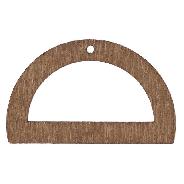 Focal, fiberboard, brown, 2 x 1-1/2 inch top-drilled open semicircle. Sold per pkg of 6. image number 0