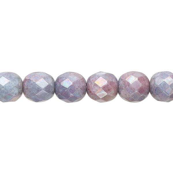 Bead, Czech fire-polished glass, opaque white chalk nebula, 8mm faceted round. Sold per 15-1/2" to 16" strand. image number 0