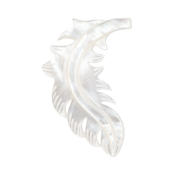 Focal, mother-of-pearl shell (bleached), 35x22mm side-drilled carved feather, Mohs hardness 3-1/2. Sold individually. image number 0