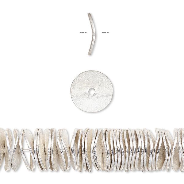 Bead, silver-plated copper, 10x2mm brushed wavy rondelle. Sold per pkg of 20. image number 0