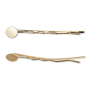 Hair clip, gold-plated brass, 63mm with 10mm pad. Sold per pkg of 12.