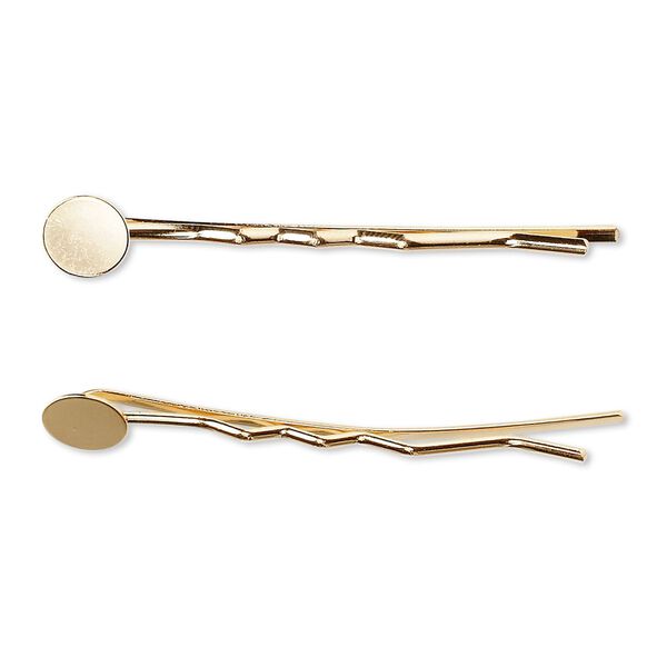 Hair clip, gold-plated brass, 63mm with 10mm pad. Sold per pkg of 12. image number 0
