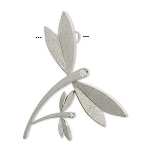 Focal, glass rhinestone and stainless steel, clear, 35x30mm double dragonfly. Sold individually.