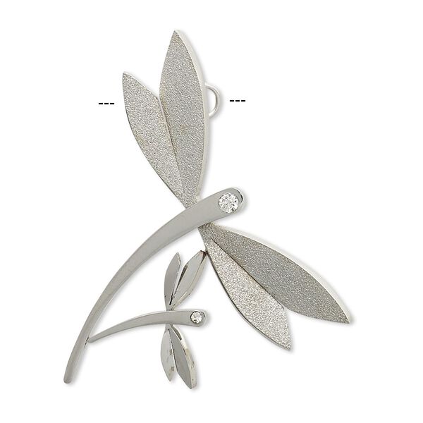 Focal, glass rhinestone and stainless steel, clear, 35x30mm double dragonfly. Sold individually. image number 0