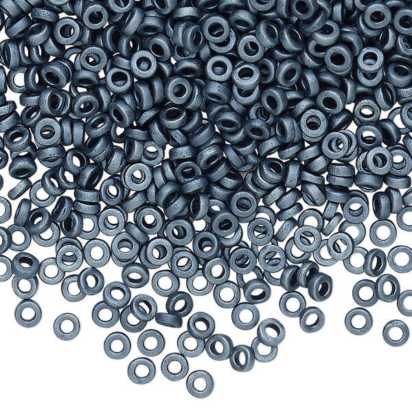 Seed bead, Miyuki, glass, pkg/10g, 3x1.3mm spacer rondelle, opaque matte steel blue, (SPR3-2001). image number 0