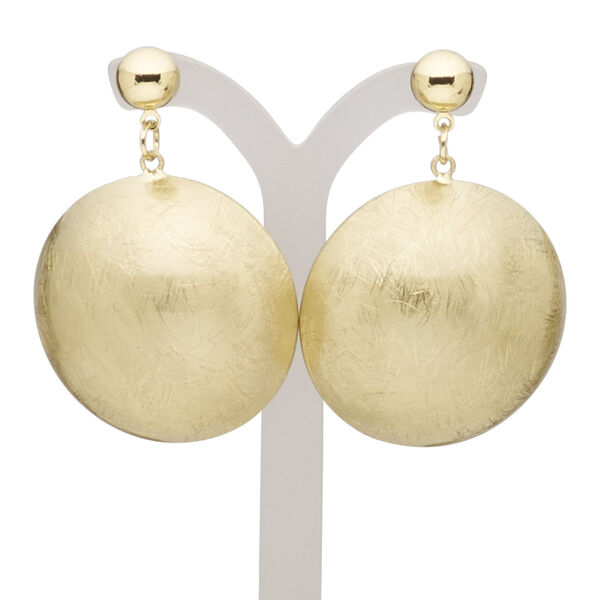 Earring, stainless steel with gold-finished brass and steel, 46mm with scratched domed round and post. Sold per pair. image number 0