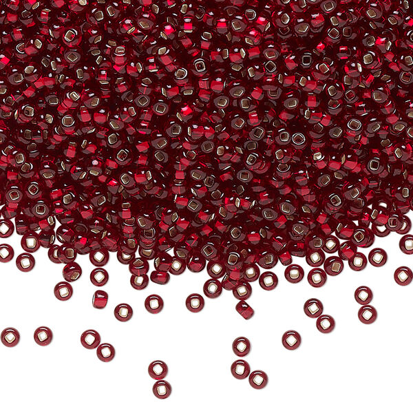Seed bead, Preciosa Ornela Czech glass, pkg/50g, #11 rocaille, transparent silver-lined garnet, (97120). image number 0