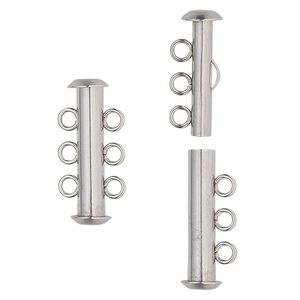 Clasp slide lock 1pkg4, 21x6mm tube, stainless steel 3-strand