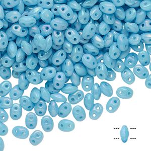 Bead, Preciosa Twin™, Pressed Twin, Czech pressed glass, opaque rainbow turquoise blue, 5x2.5mm oval with (2) 0.7-0.8mm holes. Sold per 250-gram pkg.