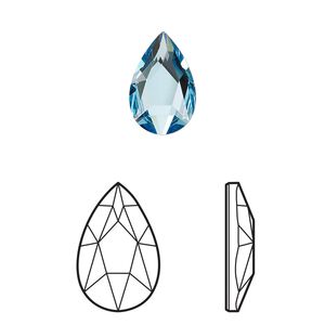 Flat back 24pk aquamarine foil back, Crystal Passions® 14x9mm pear 2303