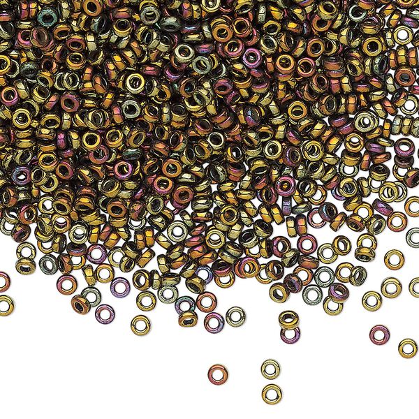 Seed bead, Miyuki, glass, pkg/10g, 2.2x1mm spacer rondelle, opaque iris gold, (SPR2.2-462). image number 0