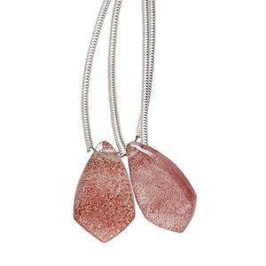 Strawberry quartz 1pkg2, hand-cut top-drilled puffed kite bead natural 17x10mm
