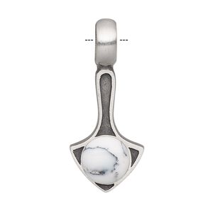 Pendant, resin and antiqued pewter (tin-based alloy), white and black, 39x16.5mm single-sided anchor. Sold individually.