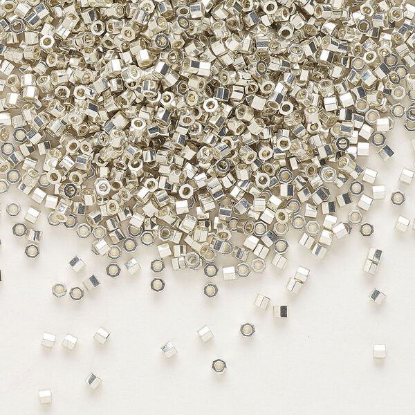 Seed bead, Delica®, glass, pkg/50g, #11 cut, opaque galvanized silver (DBC-0035). image number 0