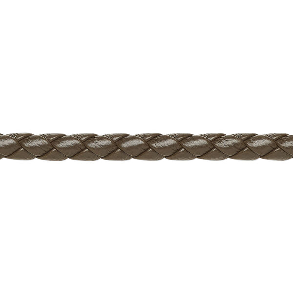 Bolo cord, leatherette, brown, 4mm braided round. Sold per 5-yard section. image number 0