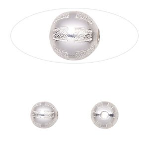 Bead, sterling silver, 8mm round with laser-cut square pattern. Sold per pkg of 2.