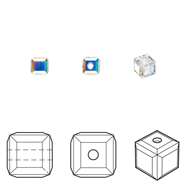 Bead 12pk crystal AB, Crystal Passions® 4mm cube 5601 image number 0