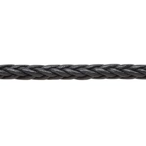 Cord, leather (dyed), black, 4mm braided square. Sold per pkg of 1 yard.