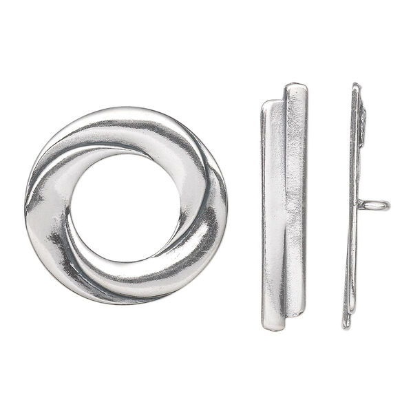 Clasp, toggle, sterling silver, 21mm swirled round. Sold individually. image number 0