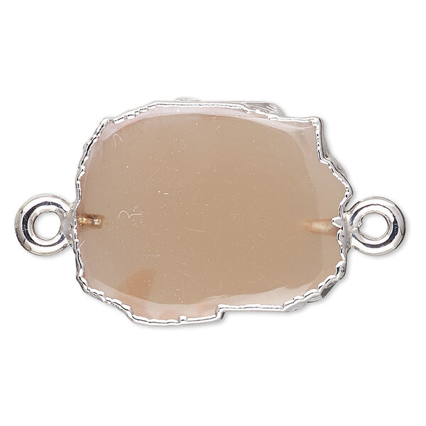 Multi-moonstone / sterling silver 1pkg2, copper-plated / silver-plated freeform rectangle link natural 13x12mm-15x14mm image number 0