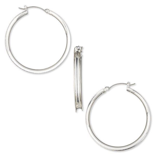 Earring, steel and silver-finished "pewter" (zinc-based alloy), 48mm round hoop with 4mm wide channel. Sold per pair. image number 0