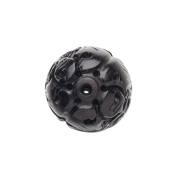 Jet 1pkg1, hand-carved oval bead natural 30x20mm image number 1