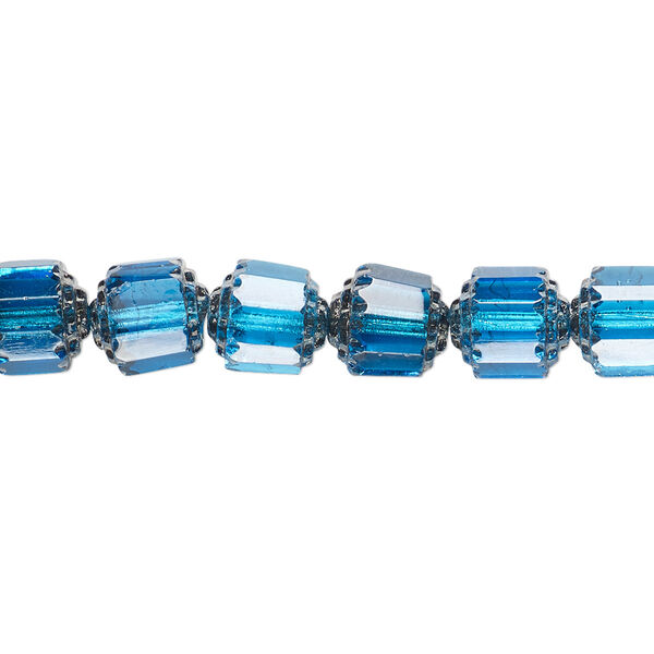 Bead, Czech glass, turquoise blue and metallic silver, 8mm round cathedral. Sold per 15-1/2" to 16" strand, approximately 50 beads. image number 0