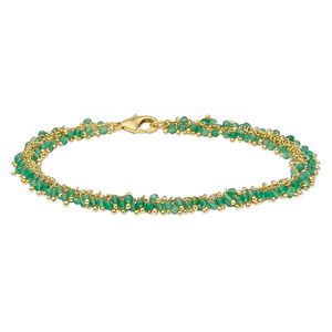 Bracelet, green onyx (dyed) and gold-finished brass, 8mm wide with 2mm faceted round, 7-1/2 inches with lobster claw clasp. Sold individually.