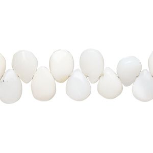 White opal 1pkg1, hand-cut top-drilled puffed teardrop bead natural 8 inch 9x6mm-10x7mm