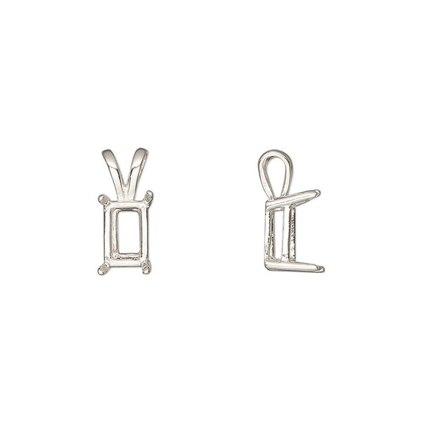 Pendant, Sure-Set™, sterling silver, 8x6mm 4-prong emerald-cut basket setting. Sold individually. image number 0