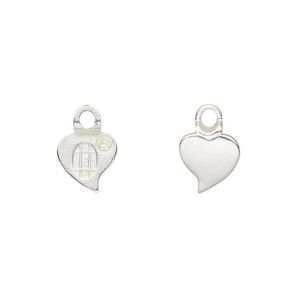 Bail, Aanraku®, glue-on earring, silver-plated "pewter" (zinc-based alloy), 13x9mm with 9x9mm heart flat base. Sold per pkg of 24.