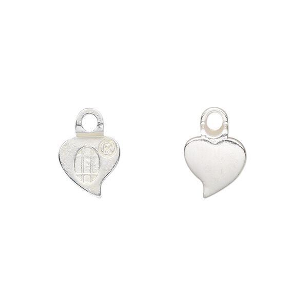Bail, Aanraku®, glue-on earring, silver-plated "pewter" (zinc-based alloy), 13x9mm with 9x9mm heart flat base. Sold per pkg of 24. image number 0